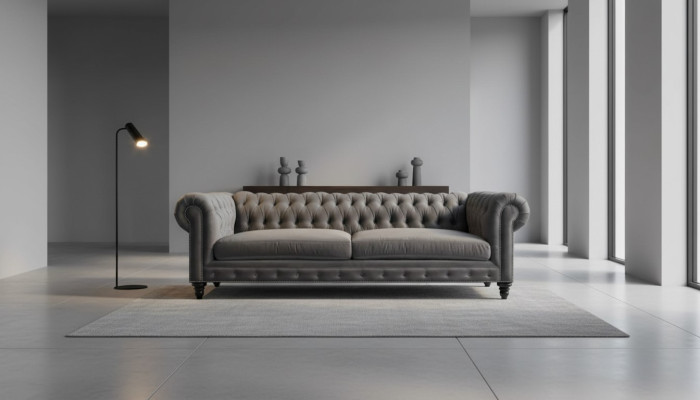 Trzyosobowy Chesterfield Creative Meble Włókiennicze Materiał Szary Nowy Salon Nowoczesny