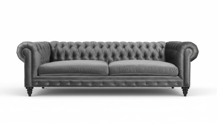 Trzyosobowy Chesterfield Creative Meble Włókiennicze Materiał Szary Nowy Salon Nowoczesny