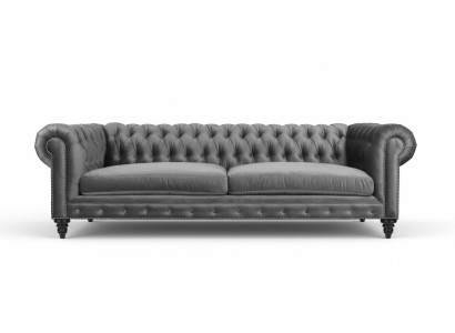 Trzyosobowy Chesterfield Creative Meble Włókiennicze Materiał Szary Nowy Salon Nowoczesny
