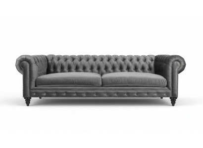 Trzyosobowy Chesterfield Creative Meble Włókiennicze Materiał Szary Nowy Salon Nowoczesny