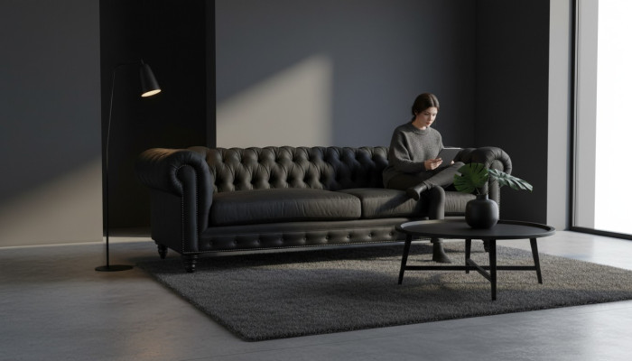 Chesterfield Czarny Salon Nowoczesny Trzyosobowy Creative Meble Włókienniczy Materiał