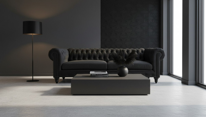 Chesterfield Czarny Salon Nowoczesny Trzyosobowy Creative Meble Włókienniczy Materiał