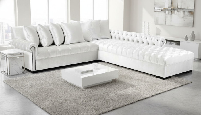 Sofa Narożnikowa kanapa Biała Materiał Chesterfield Design Kanapy Podkładka Sofy Luksusowe Meble