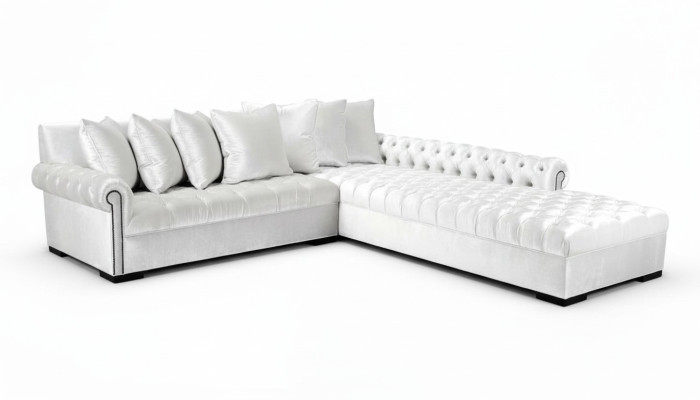 Sofa Narożnikowa kanapa Biała Materiał Chesterfield Design Kanapy Podkładka Sofy Luksusowe Meble