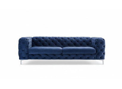 Chesterfield trzyosobowa niebieska sofa do salonu, nowoczesne meble z aksamitu tekstylnego.