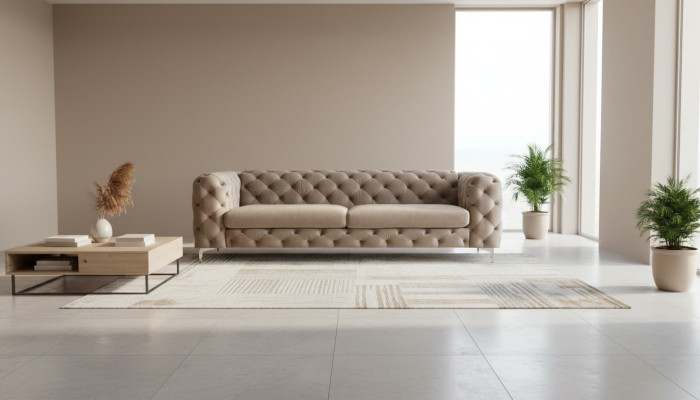 Sofa Chesterfield trzyosobowa Brązowa kanapa Meble Tekstylia do salonu Kanapa z aksamitu