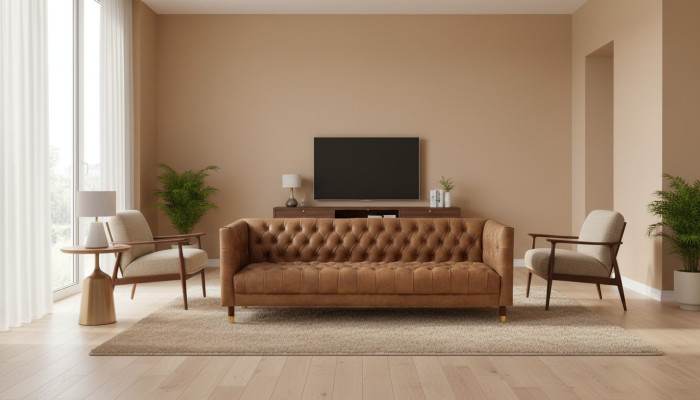 Chesterfield Sofa trzyosobowa skóra brązowa xxl duże meble do nowoczesnego salonu.