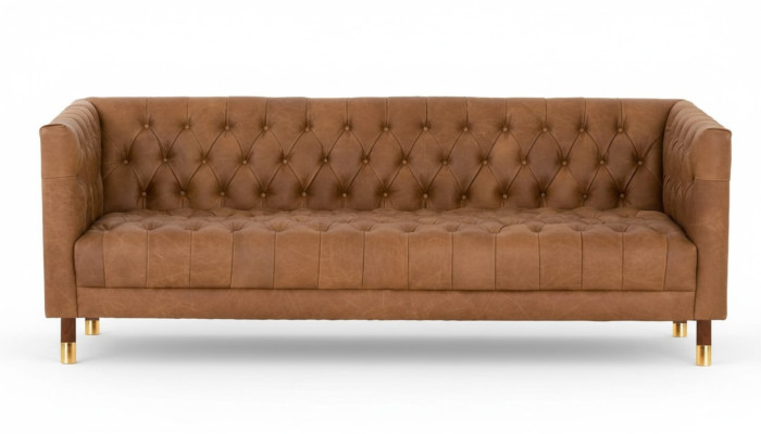 Chesterfield Sofa trzyosobowa skóra brązowa xxl duże meble do nowoczesnego salonu.