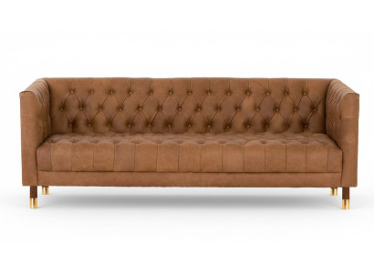 Chesterfield Sofa trzyosobowa skóra brązowa xxl duże meble do nowoczesnego salonu.