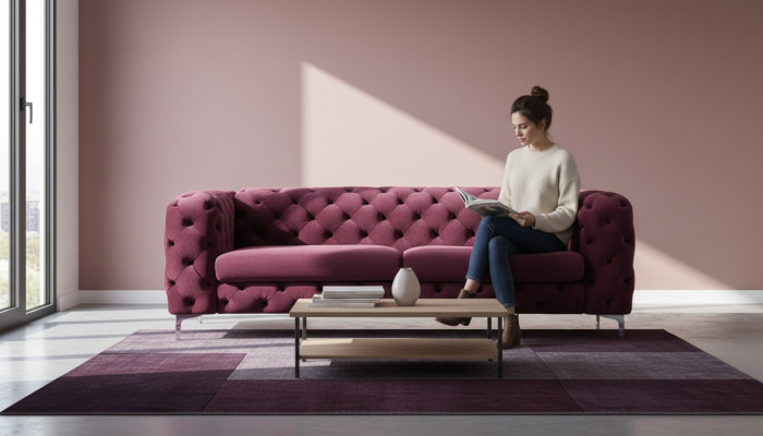 Sofa Chesterfield trzyosobowe burgundowe kreatywne meble z tkaniny do salonu, nowe