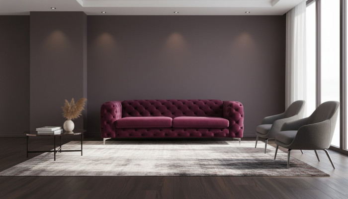Sofa Chesterfield trzyosobowe burgundowe kreatywne meble z tkaniny do salonu, nowe