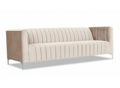 Beżowa trzyosobowa sofa z tkaniny, design, tapicerowane sofy, sofy beżowe z aksamitu