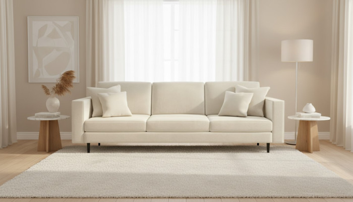Beżowa sofa czteromiejscowa materiałowy design w stylu salonowym Sofy nowoczesne w obiciu materiałowym