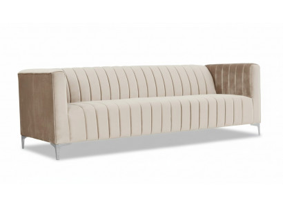 Beżowa trzyosobowa sofa z tkaniny o designie do salonu.