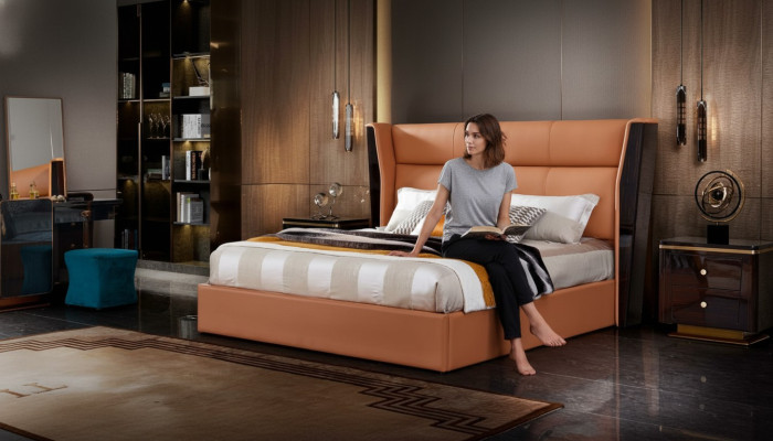 Skóra Łóżko Sypialnia Meble Design Grupa 3-częściowa. Zestaw 2x Szafki nocne