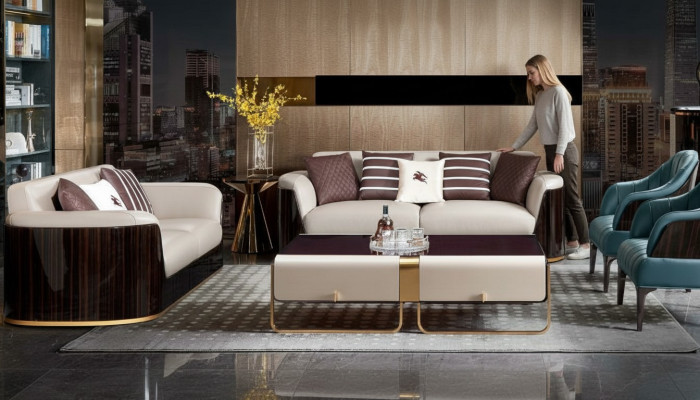 Sofa 3 miejsce do siedzenia Beżowa Nowoczesny Design Kanapy Skóra Sofy New Creative