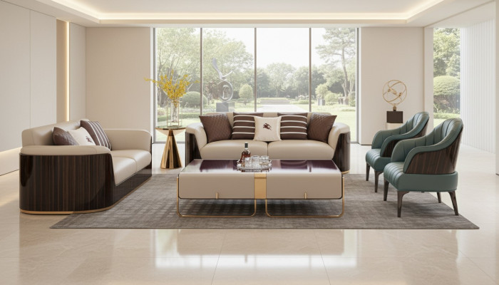 Sofa 3 miejsce do siedzenia Beżowa Nowoczesny Design Kanapy Skóra Sofy New Creative