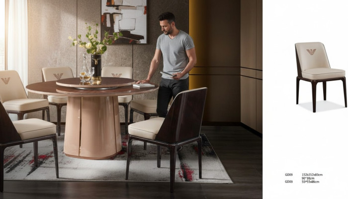 Skóra Luksusowy Beżowy Grupa Fotel Nowoczesny Design Meble jadalnia Drewno 6 Krzesła