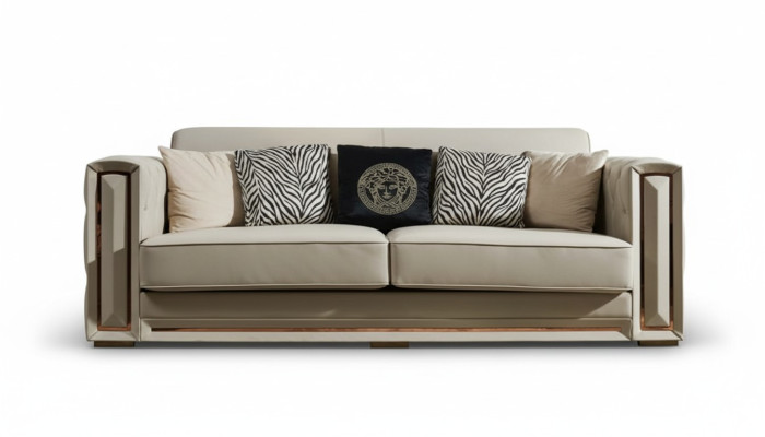 Sofa Chesterfield Beżowa Skóra Luksusowy Projekt Salonu Kanapy Podkładka