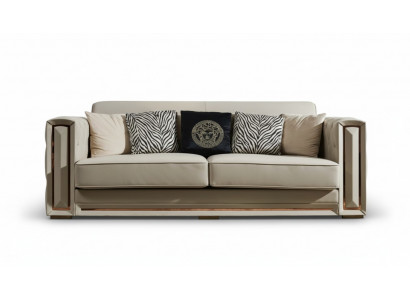 Sofa Chesterfield Beżowa Skóra Luksusowy Projekt Salonu Kanapy Podkładka