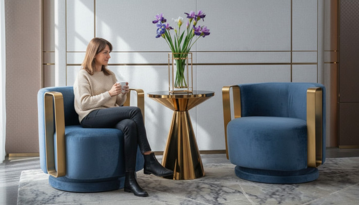 Fotel Blue Luxury Materiał Włókienniczy Salon Nowy Kreatywny Nowoczesny Design