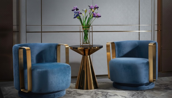Fotel Blue Luxury Materiał Włókienniczy Salon Nowy Kreatywny Nowoczesny Design