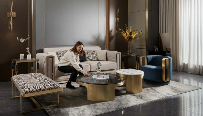 Podwójny stolik kawowy Czarny Biały Luksusowy Tabela Living Room Creative