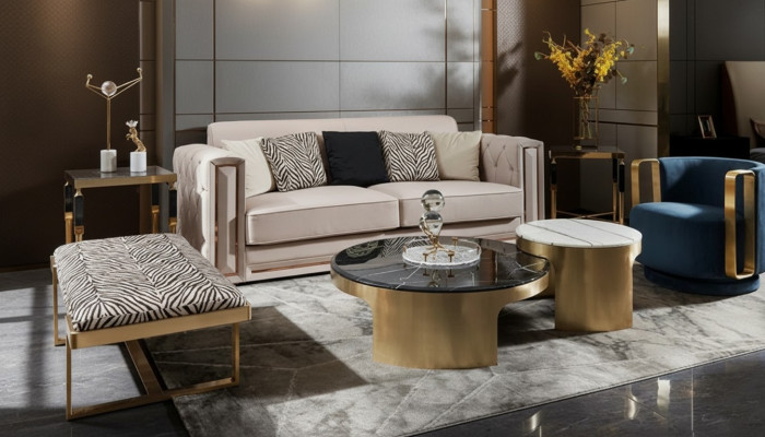 Stołek Zebra Salon Stal nierdzewna Nowy Nowoczesny Design Meble Luksusowe