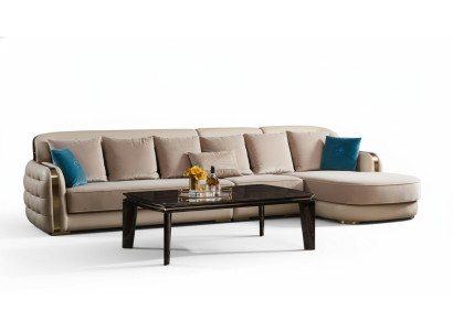 Narożnikowa kanapa Skóra Beige Luxury Żywy krajobraz Couch Zestaw narożny Sofy Meble Design