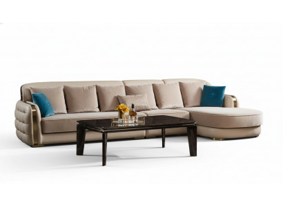 Narożnikowa kanapa Skóra Beige Luxury Żywy krajobraz Couch Zestaw narożny Sofy Meble Design