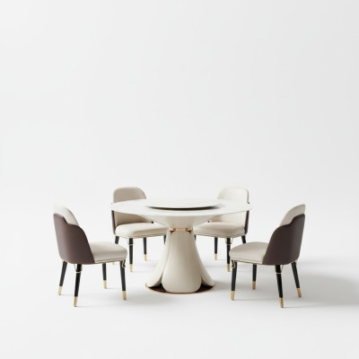 Stół obiadowy 6x Krzesła jadalnia Skóra Tabela Krzesło Okrągły Modern Design Meble