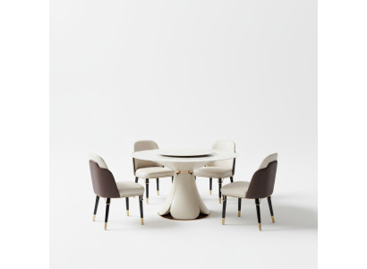 Stół obiadowy 6x Krzesła jadalnia Skóra Tabela Krzesło Okrągły Modern Design Meble