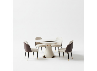Stół obiadowy 6x Krzesła jadalnia Skóra Tabela Krzesło Okrągły Modern Design Meble