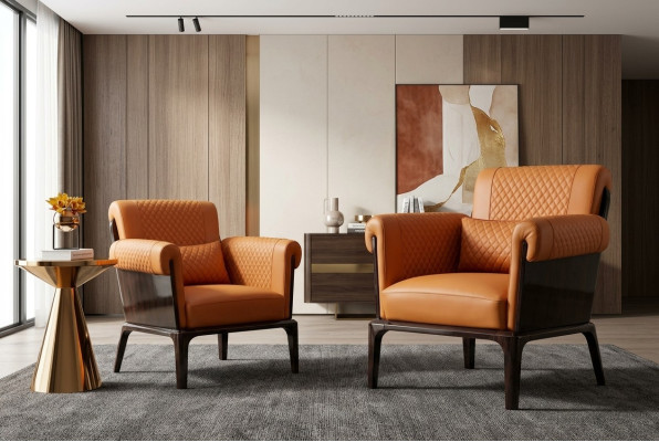 Fotel Orange Skóra Krzesło Lehn Nowoczesny Design Meble Luksusowy Salon Drewno Nowość