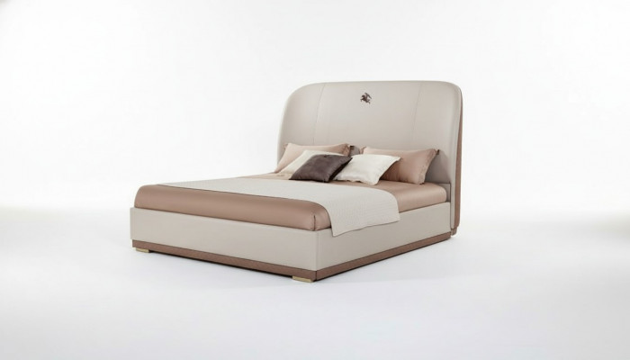 Łóżko Beżowe Skóra Drewno Sypialnia Łóżko Skórzane Nowoczesny Design Meble Luxury
