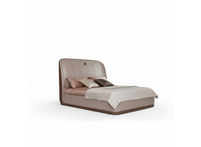 Łóżko 2x Stolik nocny Skóra Drewno Sypialnia Łóżko Skórzane Nowoczesny Design Meble