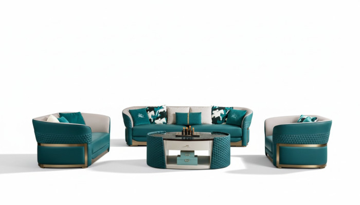 Zestaw sofowy Chesterfield Podkładka Sofa Couch 3+1 Ustawić Skórę Włókienniczą Materiał