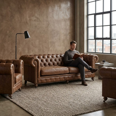 Styl z epoki antycznej Chesterfield zestaw mebli tapicerowanych Sofa Sofa zestawy mebli skórzane