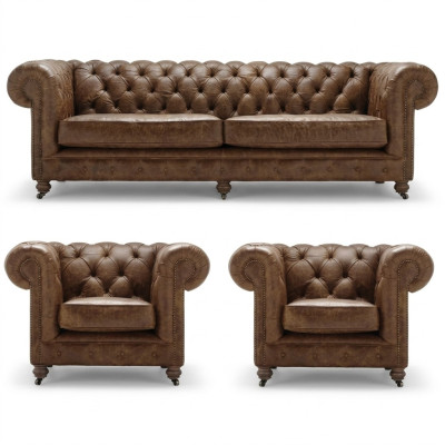 Styl z epoki antycznej Chesterfield zestaw mebli tapicerowanych Sofa Sofa zestawy mebli skórzane