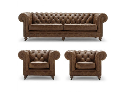 Styl z epoki antycznej Chesterfield zestaw mebli tapicerowanych Sofa Sofa zestawy mebli skórzane