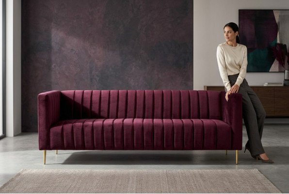 Sofa Burgund trzyosobowa tkanina salon Kanapy Design Wygodne współczesne Bordaux