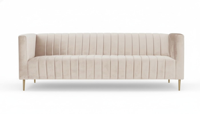 Beżowa trzyosobowa sofa z tkaniny do salonu, nowoczesne zaopatrzenie w sofy.