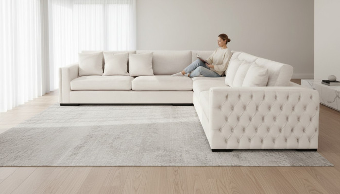 Narożnikowa kanapa Cream Zestaw narożny Podkładka Aksamit Materiał Meble Design Żywy krajobraz Couch