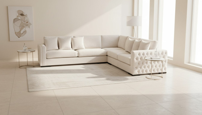 Narożnikowa kanapa Cream Zestaw narożny Podkładka Aksamit Materiał Meble Design Żywy krajobraz Couch