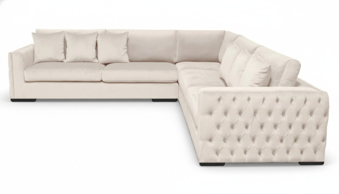 Sofa narożne Beige Kanapa w salonie Narożnik Poduszki Welurowe Meble Design Tkanina Nowa