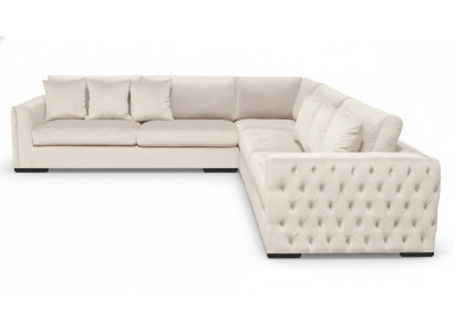 Sofa narożne Beige Kanapa w salonie Narożnik Poduszki Welurowe Meble Design Tkanina Nowa