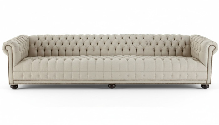 Kremowy Chesterfield Salon Czteromiejscowe Kanapy Sofa Meble Materiałowe Sofy