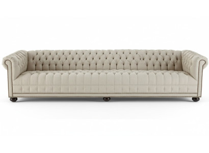Kremowy Chesterfield Salon Czteromiejscowe Kanapy Sofa Meble Materiałowe Sofy
