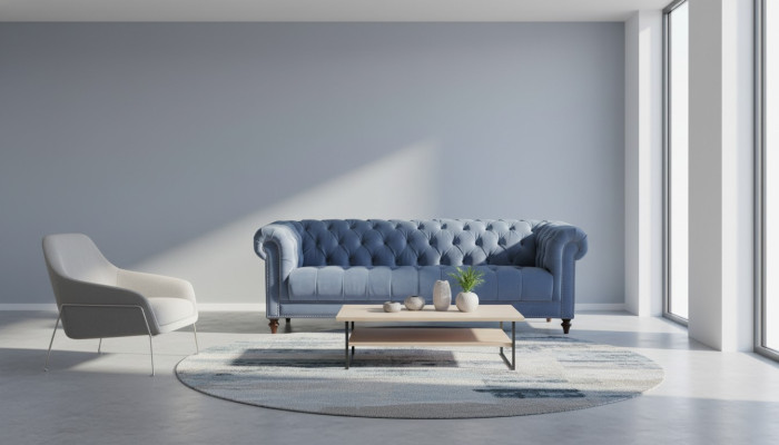 Jasnoniebieskie Trzyosobowe Materiałowe Kanapy Chesterfield Design Podkładka Sofy Oryginał Nowe