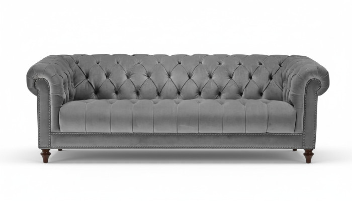 Trzyosobowa szara materiałowa kanapa do salonu Podkładka Sofa Sofy Chesterfield